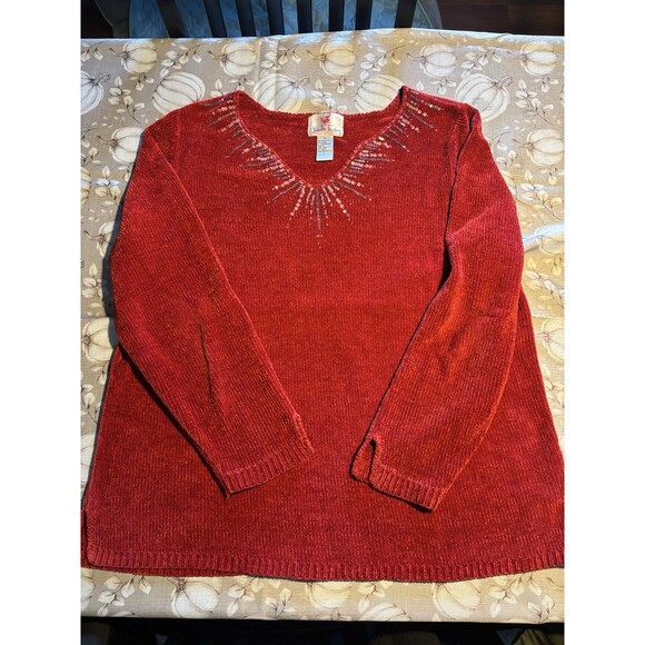 Quacker Factory Women's Red Holiday Sweater With Beading And Sequins XL Dressy - Picture 1 of 4